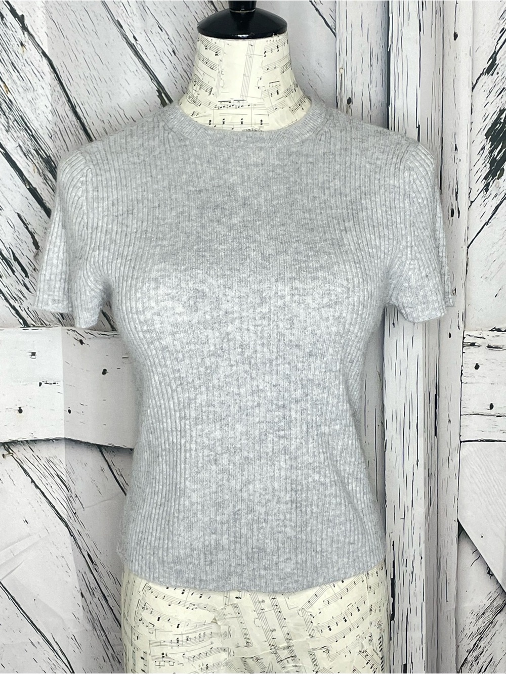 House of Harlow 1960 Ribbed Short Sleeve Crewneck Cashmere Sweater M
